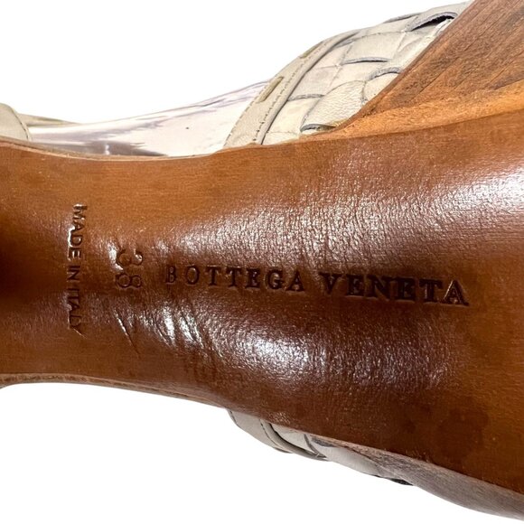 BOTTEGA VENETA Intrecciato Leather Ankle Strap Platform Sandals 38 8 Woven Gray - Picture 9 of 9